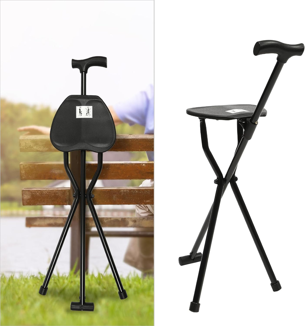 Foldable Walking Stick Seat Cane For Rest Support