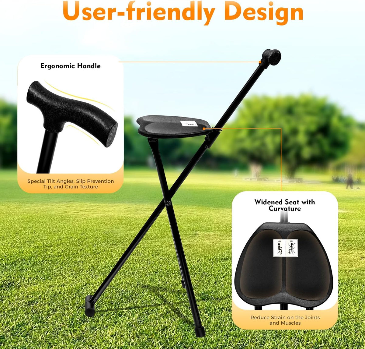 Foldable Walking Stick Seat Cane For Rest Support