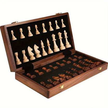 Foldable Wooden Chess Set with Handcrafted Pieces