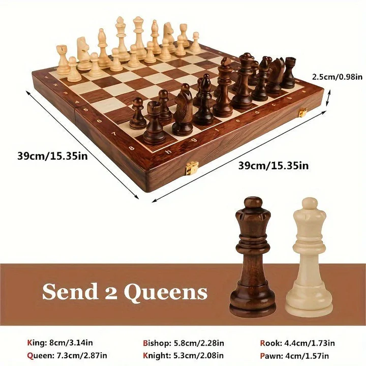 Foldable Wooden Chess Set with Handcrafted Pieces