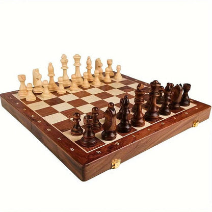 Foldable Wooden Chess Set with Handcrafted Pieces