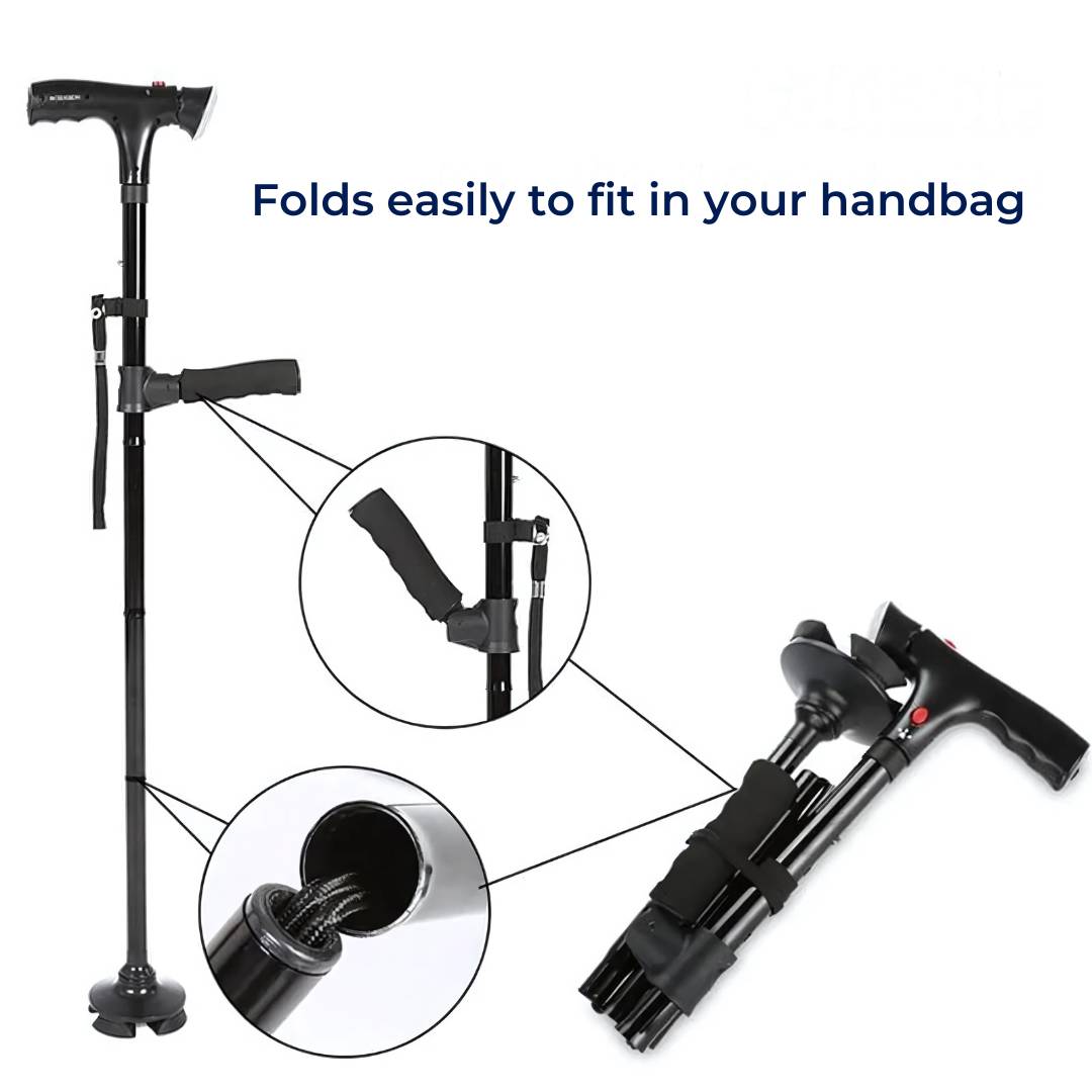 Folding Adjustable Walking Cane Lightweight Collapsible Support
