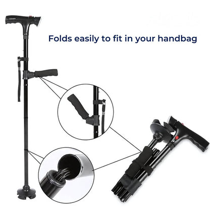 Folding Adjustable Walking Cane Lightweight Collapsible Support