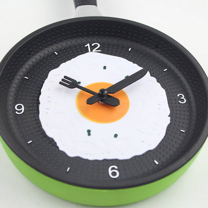 Fried Egg Pan Wall Clock Silent Decorative Kitchen Clock