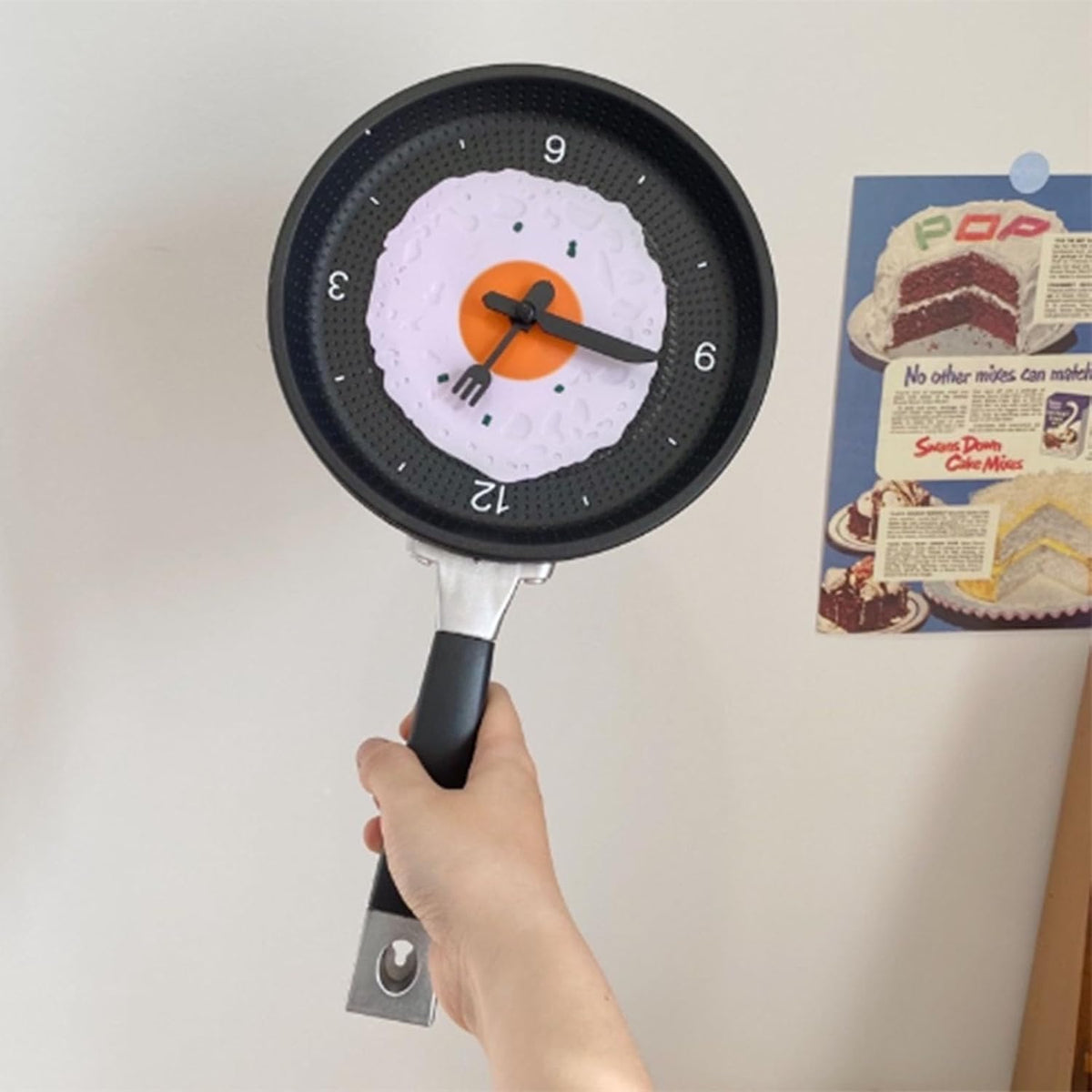 Fried Egg Pan Wall Clock Silent Decorative Kitchen Clock