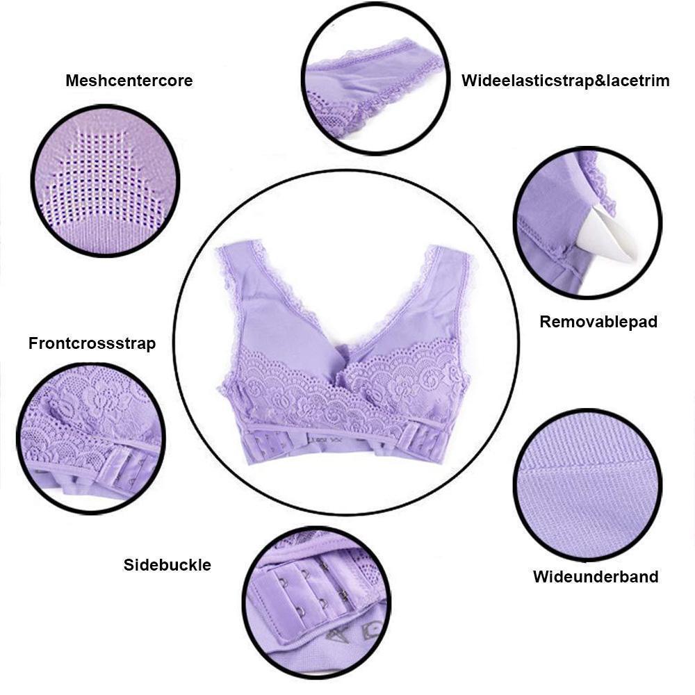 Front Closure Lace Support Bra with Side Buckle