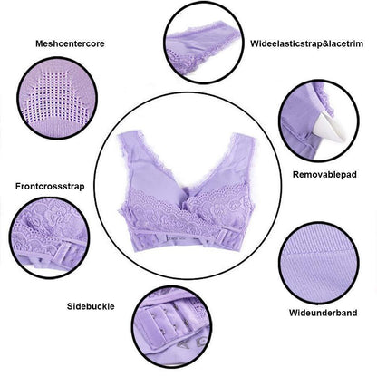 Front Closure Lace Support Bra with Side Buckle