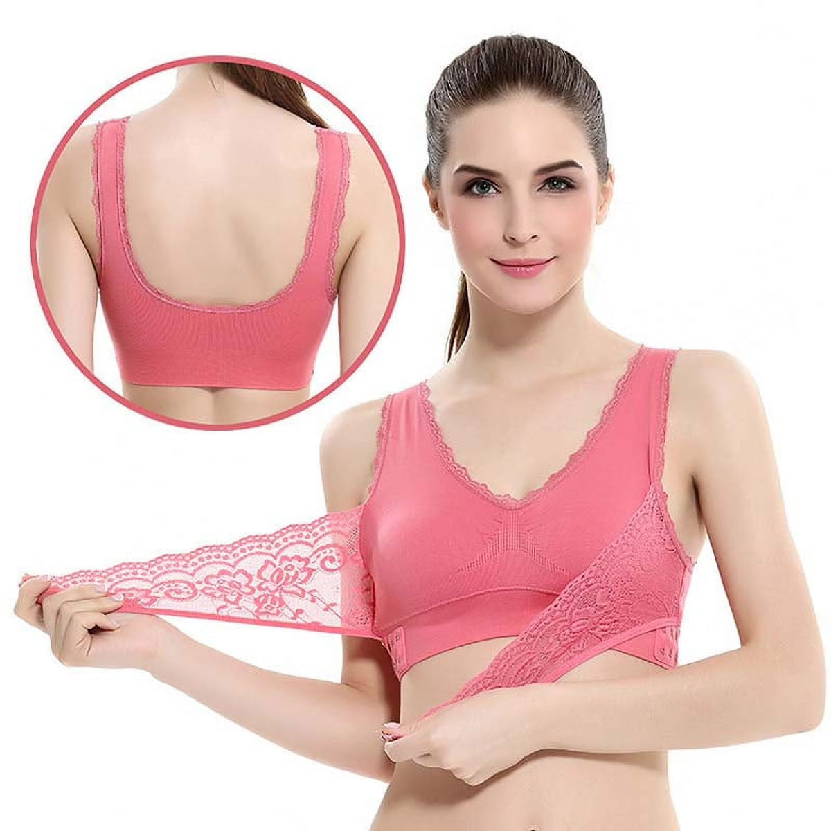 Front Closure Lace Support Bra with Side Buckle