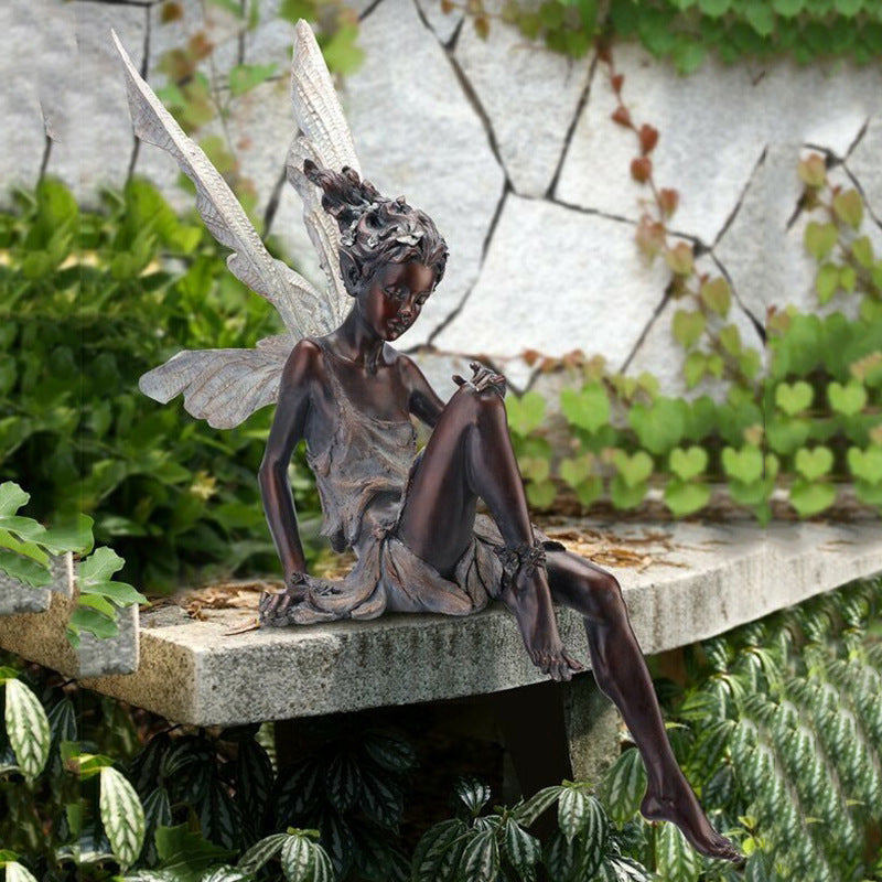 Garden Fairy Statue Resin Bird Bath Outdoor Yard Decor