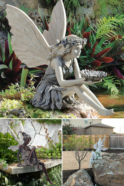 Garden Fairy Statue Resin Bird Bath Outdoor Yard Decor