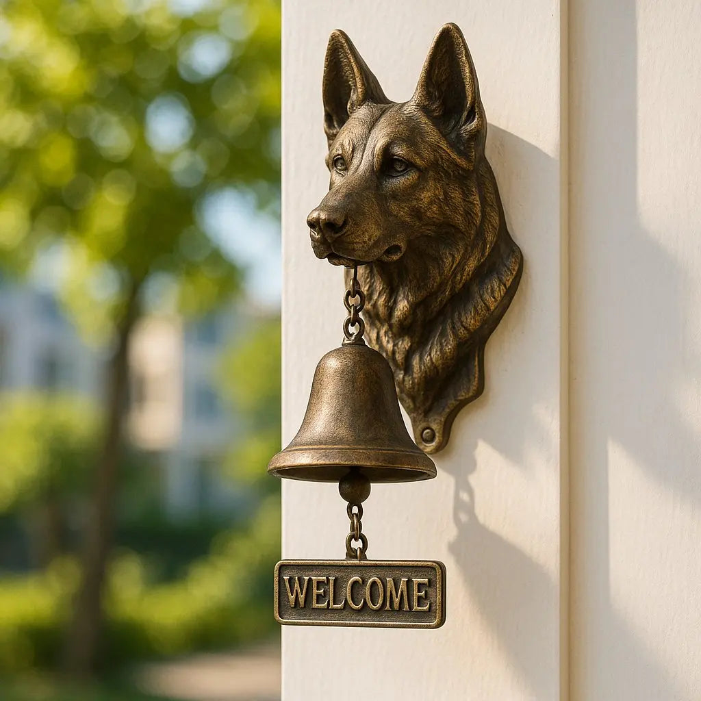 German Shepherd Wall Mounted Welcome Bell Bronze Finish