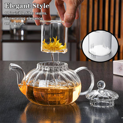 Glass Teapot with Stainless Steel Infuser for Loose Leaf Tea