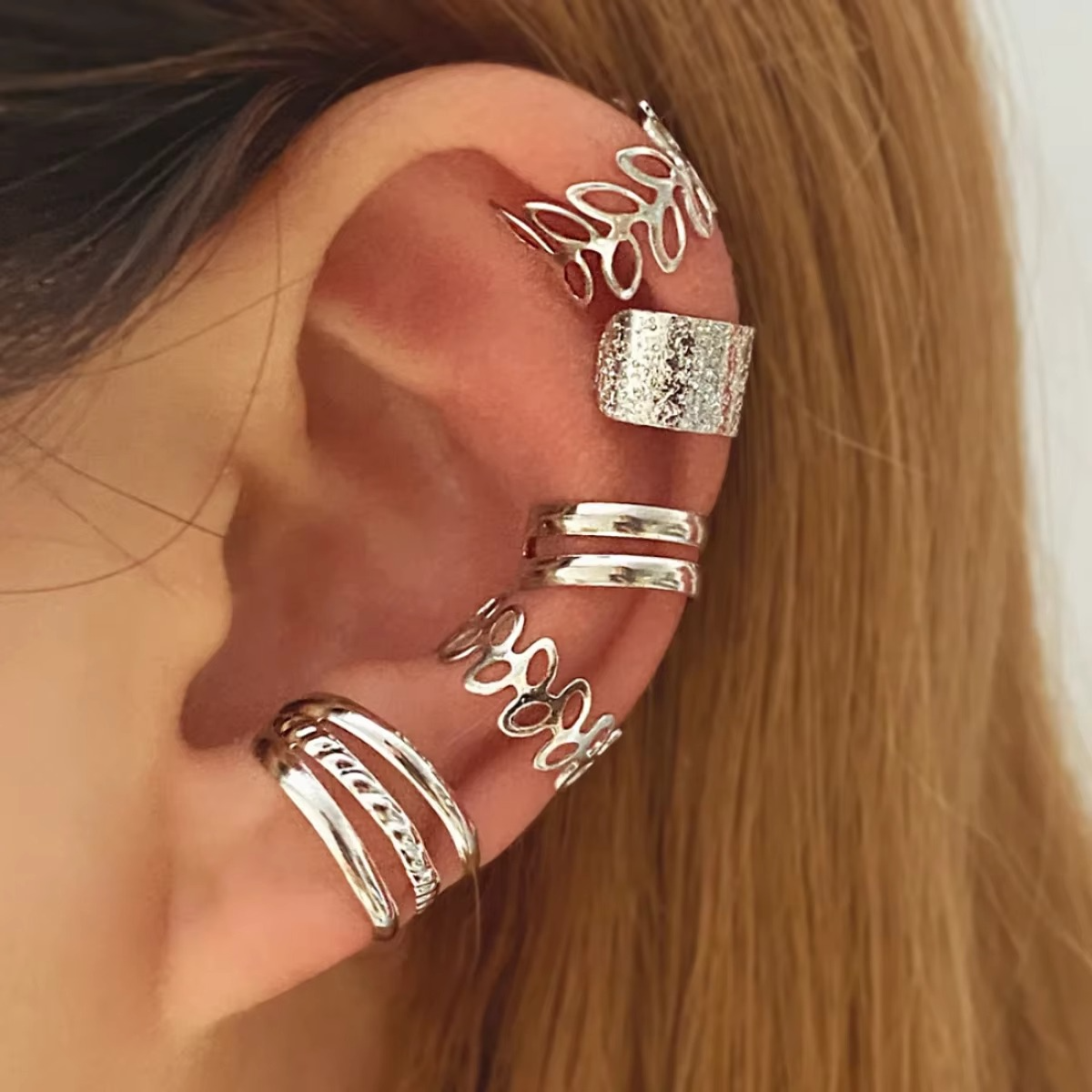 Gold Tone Leaf Clip On Ear Cuff Earrings for Women