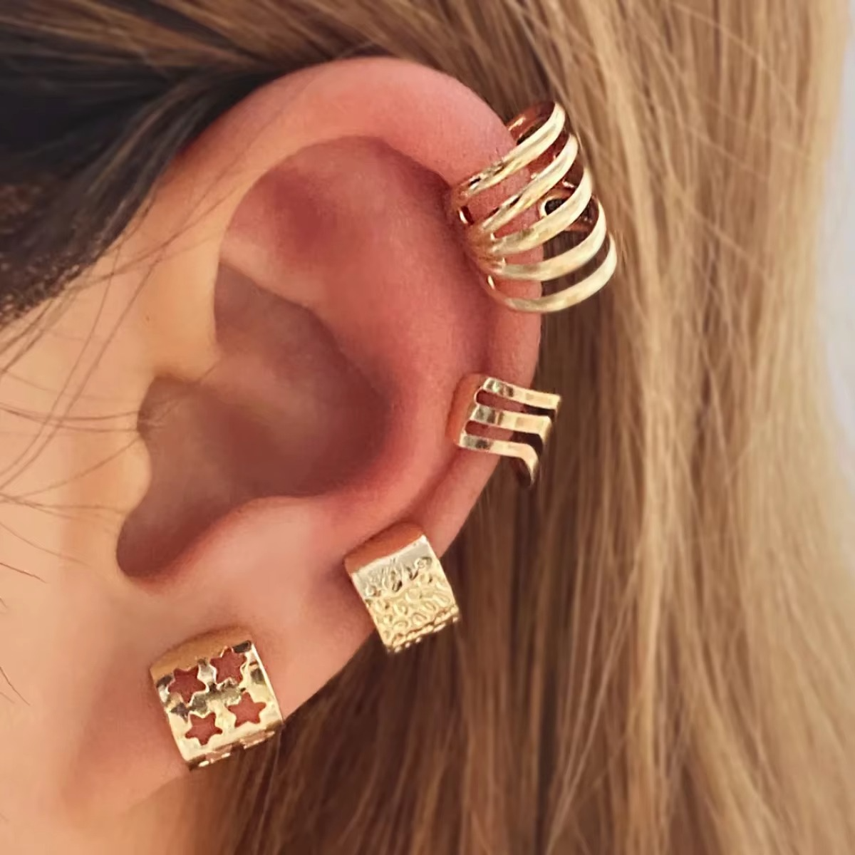 Gold Tone Leaf Clip On Ear Cuff Earrings for Women