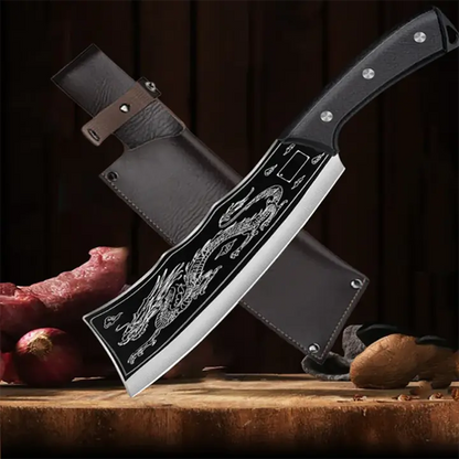 Hand Forged Dragon Chef Knife with Wooden Handle