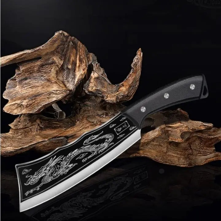 Hand Forged Dragon Chef Knife with Wooden Handle