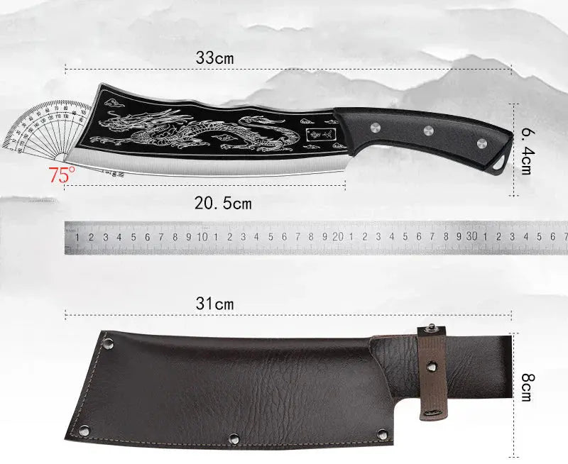 Hand Forged Dragon Chef Knife with Wooden Handle