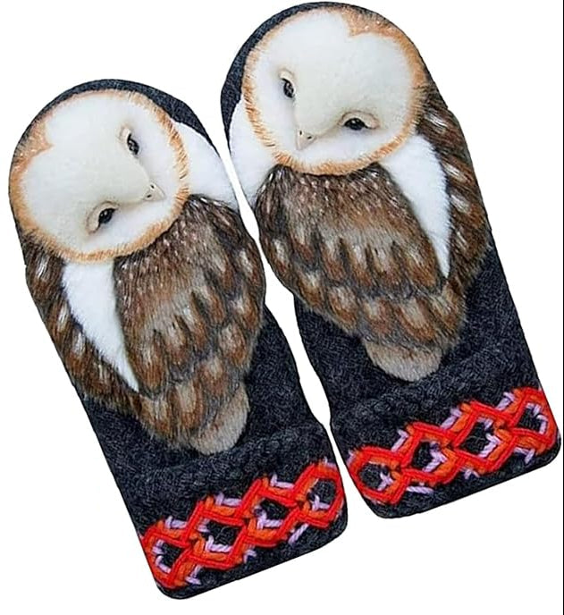 Hand Knitted Wool Owl Winter Mittens