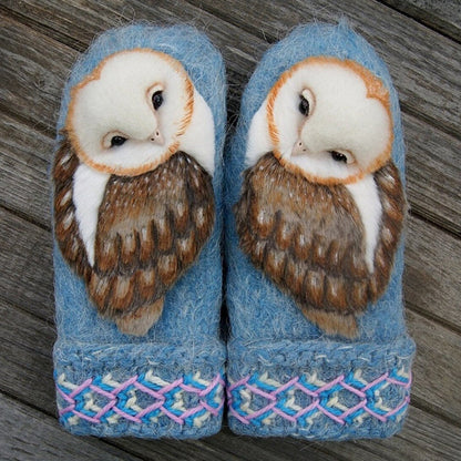 Hand Knitted Wool Owl Winter Mittens