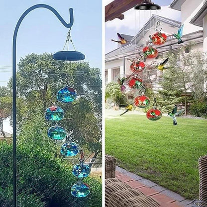 Handcrafted Glass Hummingbird Feeder with Decorative Wind Chime