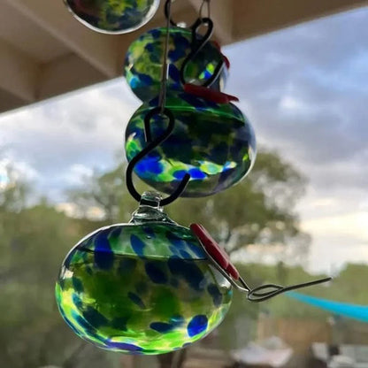 Handcrafted Glass Hummingbird Feeder with Decorative Wind Chime