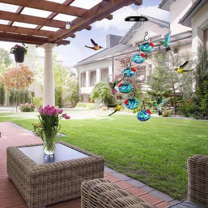 Handcrafted Glass Hummingbird Feeder with Decorative Wind Chime