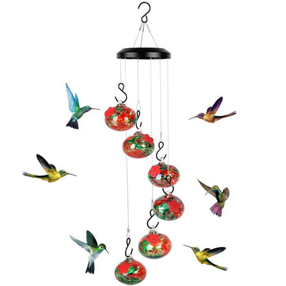 Handcrafted Glass Hummingbird Feeder with Decorative Wind Chime
