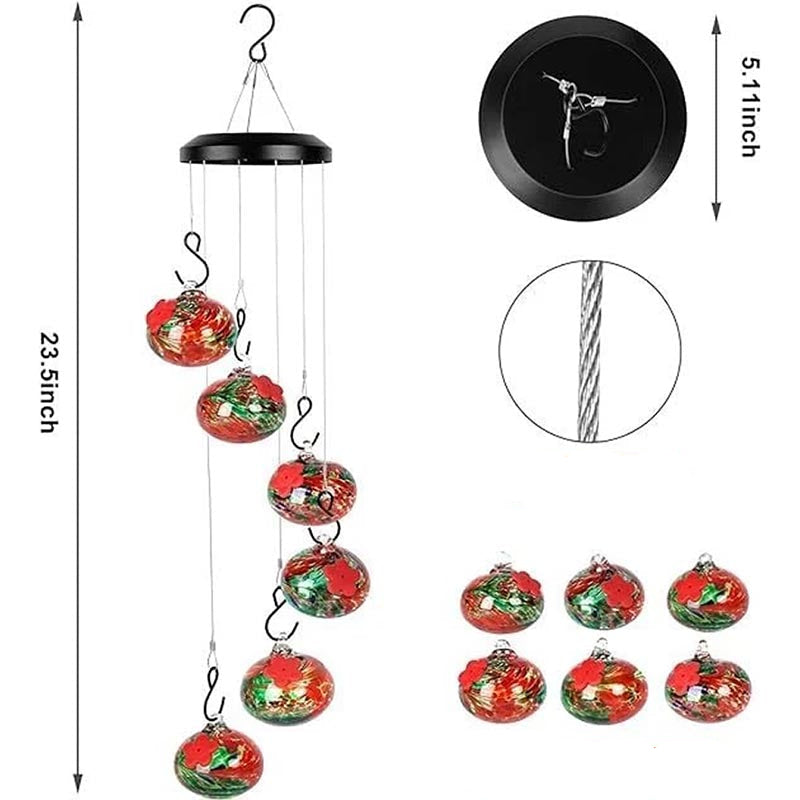 Handcrafted Glass Hummingbird Feeder with Decorative Wind Chime