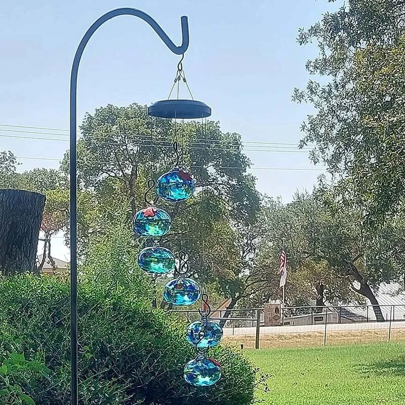 Handcrafted Glass Hummingbird Feeder with Decorative Wind Chime