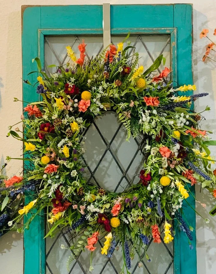 Handcrafted Wildflower Door Wreath with Eucalyptus Greenery