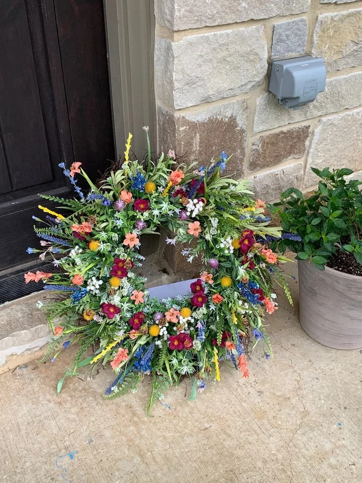 Handcrafted Wildflower Door Wreath with Eucalyptus Greenery