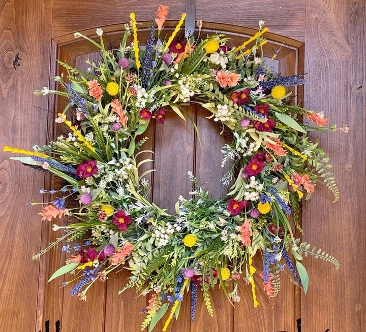 Handcrafted Wildflower Door Wreath with Eucalyptus Greenery