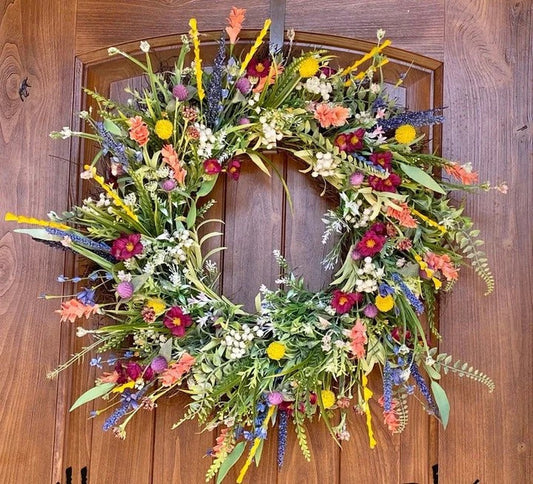 Handcrafted Wildflower Door Wreath with Eucalyptus Greenery