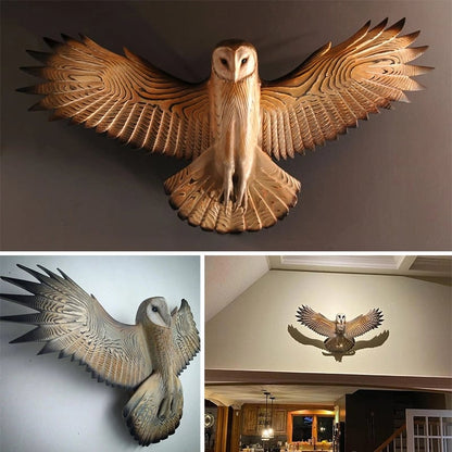 Handcrafted Wooden Owl Wall Sculpture Decor