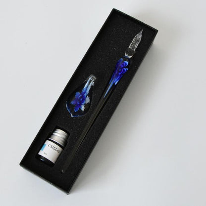 Handmade Glass Calligraphy Pen Set with Ink and Holder