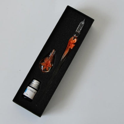 Handmade Glass Calligraphy Pen Set with Ink and Holder