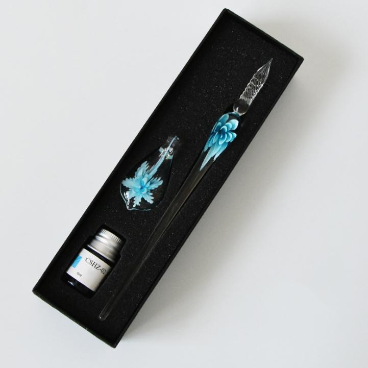 Handmade Glass Calligraphy Pen Set with Ink and Holder