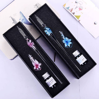 Handmade Glass Calligraphy Pen Set with Ink and Holder