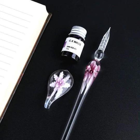 Handmade Glass Calligraphy Pen Set with Ink and Holder