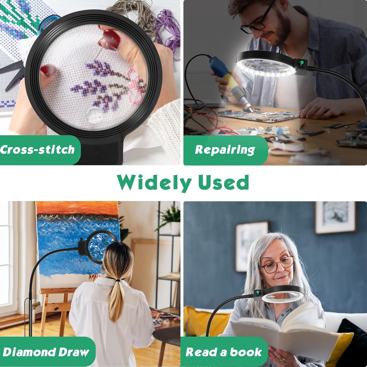 Hands Free LED Magnifying Glass Reading Lamp