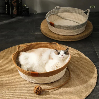 Handwoven Cotton Rope Cat Bed Basket