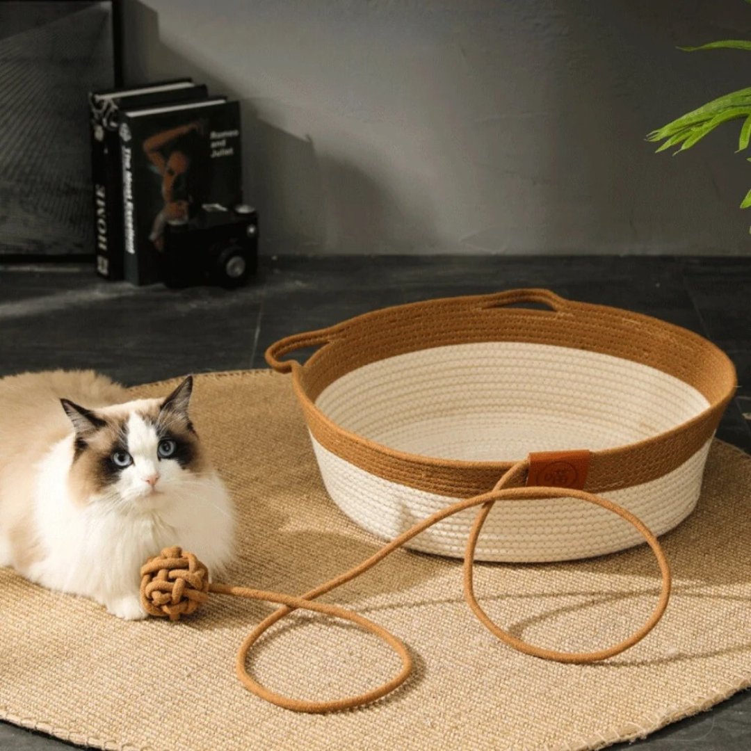 Handwoven Cotton Rope Cat Bed with Raised Sides