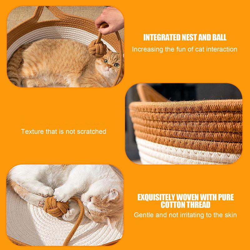 Handwoven Cotton Rope Cat Bed with Raised Sides