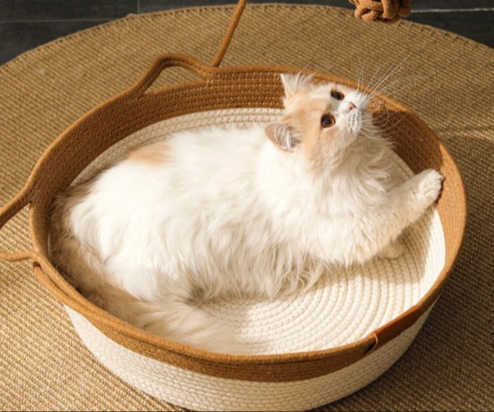 Handwoven Cotton Rope Cat Bed with Raised Sides