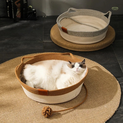 Handwoven Cotton Rope Cat Bed with Raised Sides