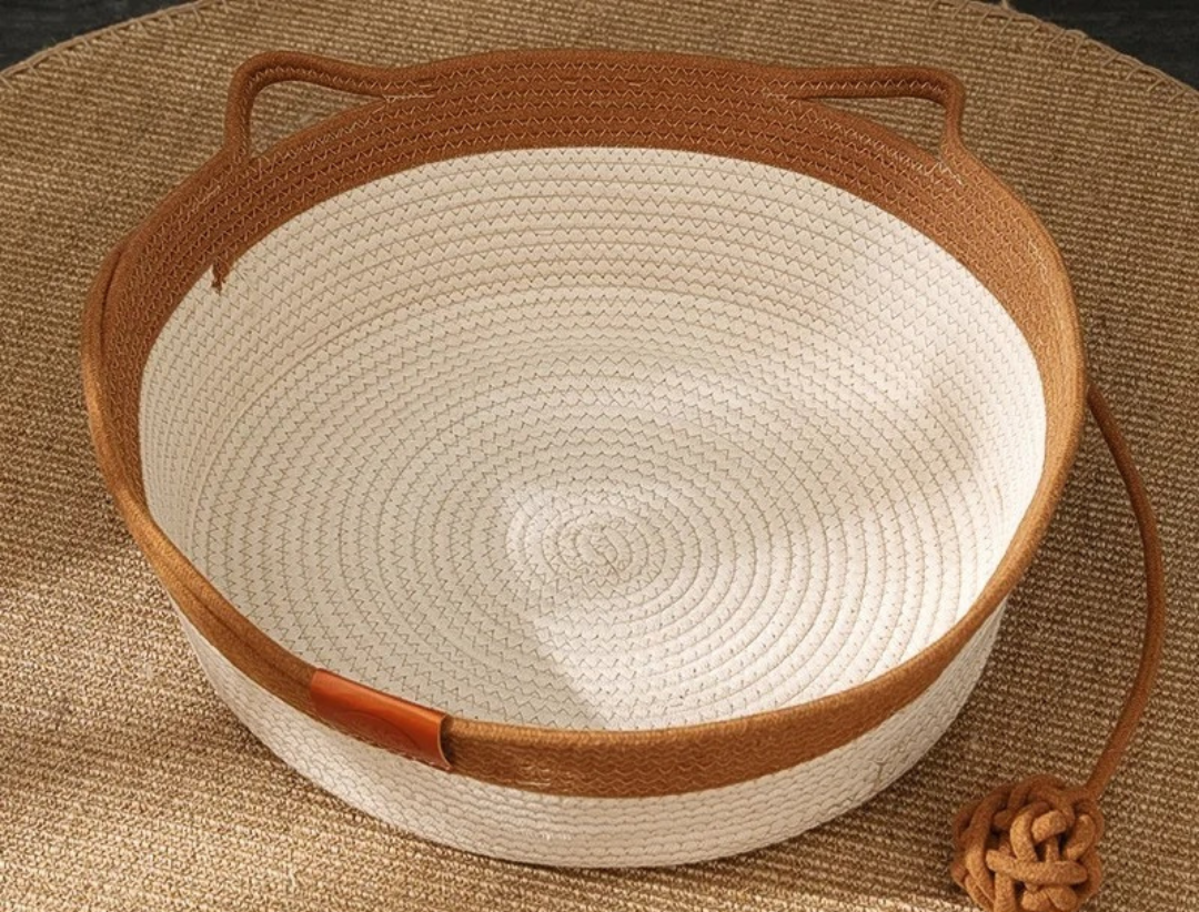 Handwoven Cotton Rope Cat Bed with Raised Sides