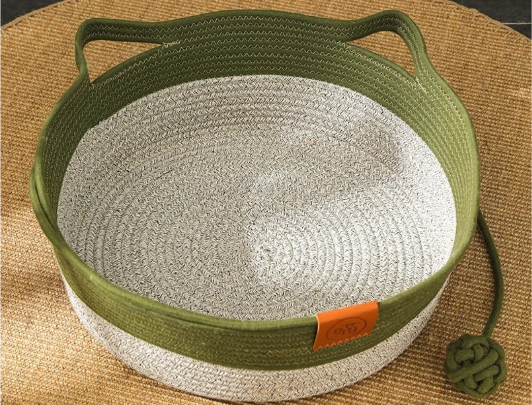 Handwoven Cotton Rope Cat Bed with Raised Sides