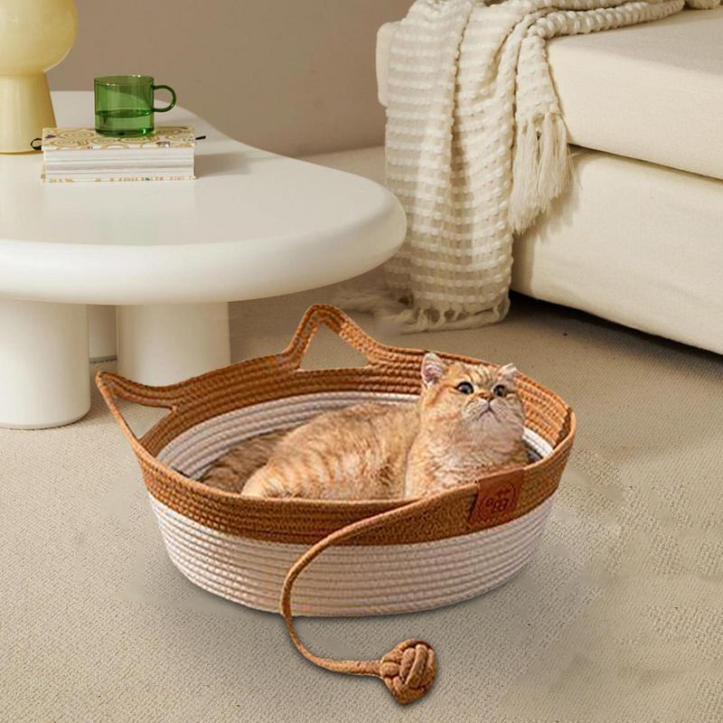 Handwoven Cotton Rope Cat Bed with Raised Sides