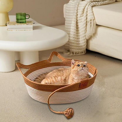 Handwoven Cotton Rope Cat Bed with Raised Sides