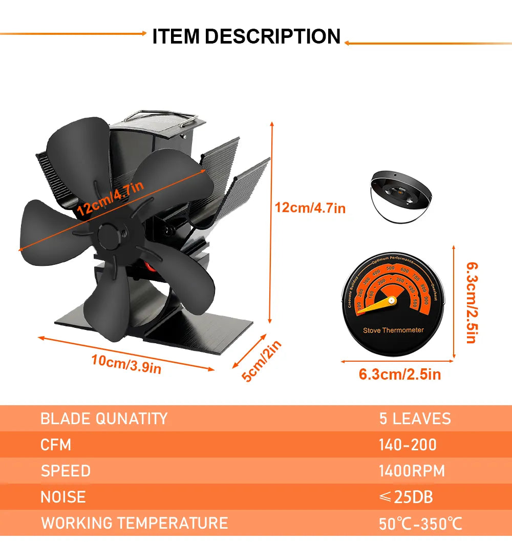 Heat Powered Wood Stove Fan Quiet Fireplace Fan